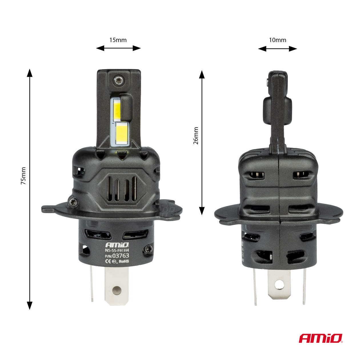 Εικόνα 3 από 5 — Amio – ΛΑΜΠΕΣ LED H4 12V 44W 6.500K 3.936lm CSP X4 SERIES AVIATOR PLUG & PLAY – 2 ΤΕΜ. (03763/AM)