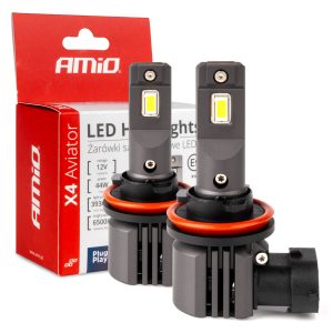 Amio - ΛΑΜΠΕΣ LED H8/H9/H11 12V 44W 6.500K 3.936lm X4 SERIES AVIATOR PLUG & PLAY - 2 ΤΕΜ. (03765/AM)