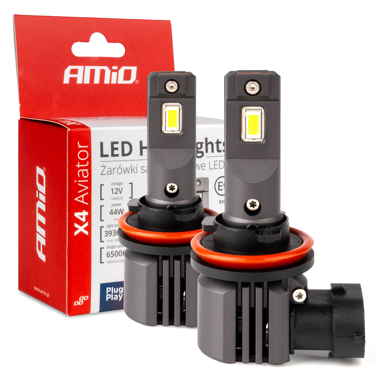 Εικόνα 1 από 5 — Amio – ΛΑΜΠΕΣ LED H8/H9/H11 12V 44W 6.500K 3.936lm X4 SERIES AVIATOR PLUG & PLAY – 2 ΤΕΜ. (03765/AM)