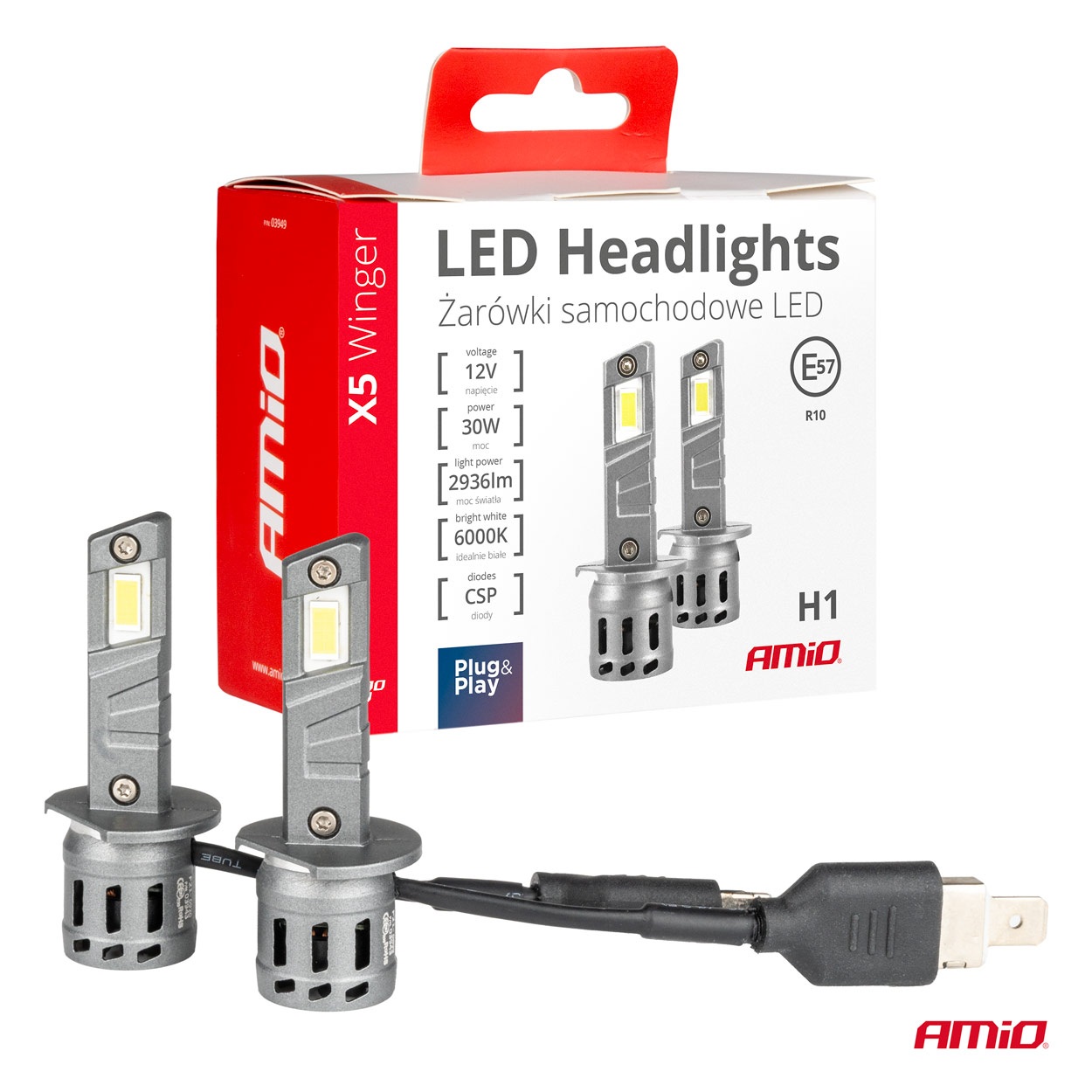 Εικόνα 1 από 2 — Amio – Λάμπες LED Αυτοκινήτου X5 WINGER H1 6000K 30W CANBUS 2936LM – 2 Τεμ. (03943/AM)