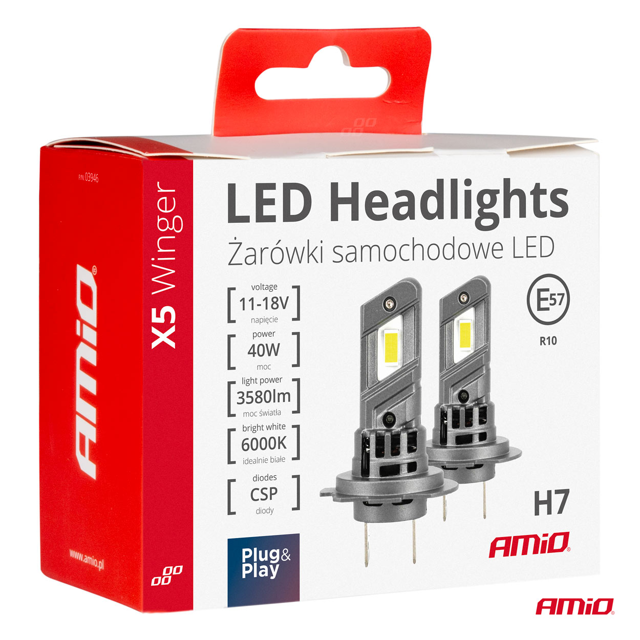 Εικόνα 2 από 5 — Amio – H7 12V 50W 6.000K 4200LM CSP LED CAN-BUS SERIES X5 WINGER 2ΤΕΜ. (03946/AM)