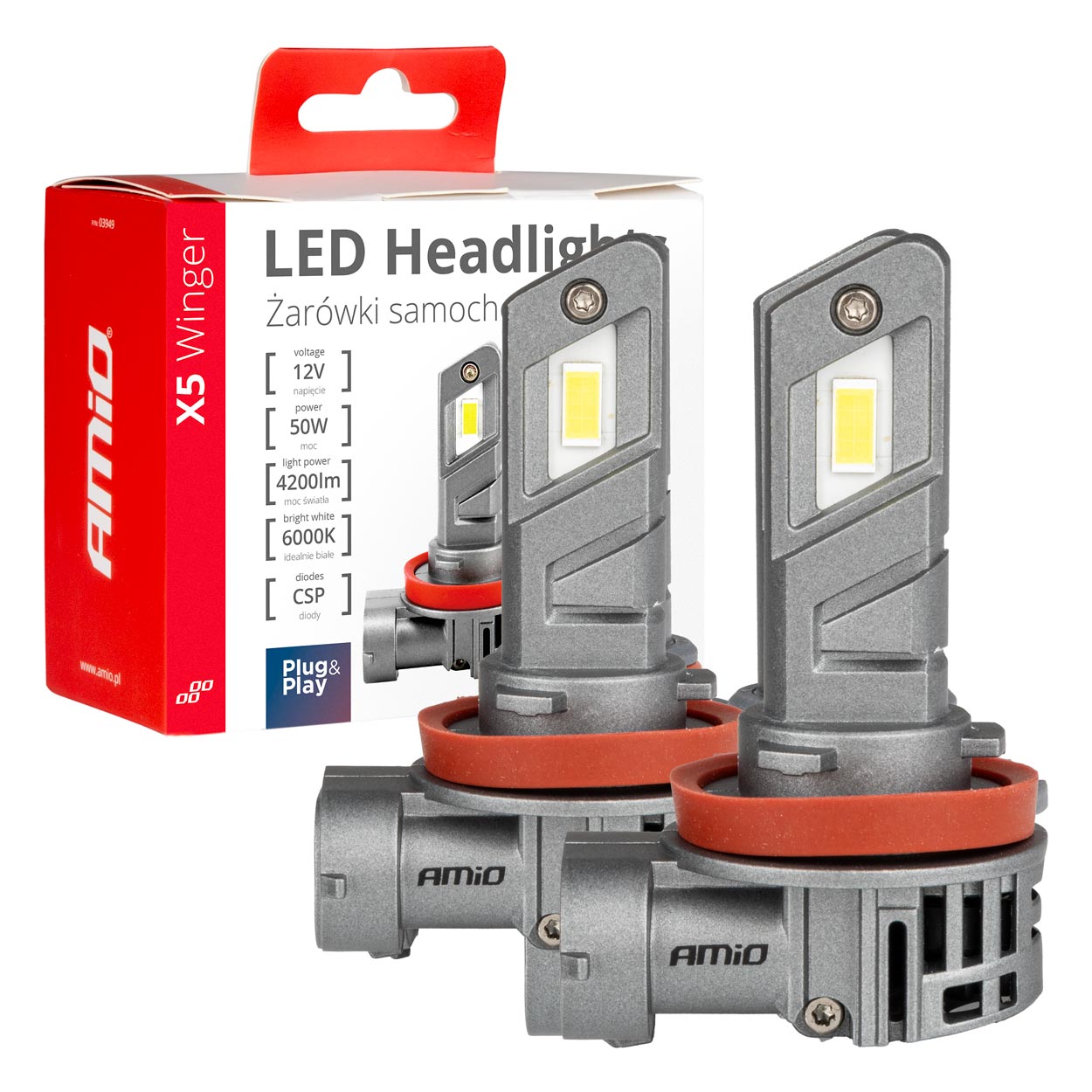 Εικόνα 1 από 6 — H8/H9/H11 12V 50W 6.000K 4200LM CSP LED CAN-BUS SERIES X5 WINGER 2ΤΕΜ. AMIO