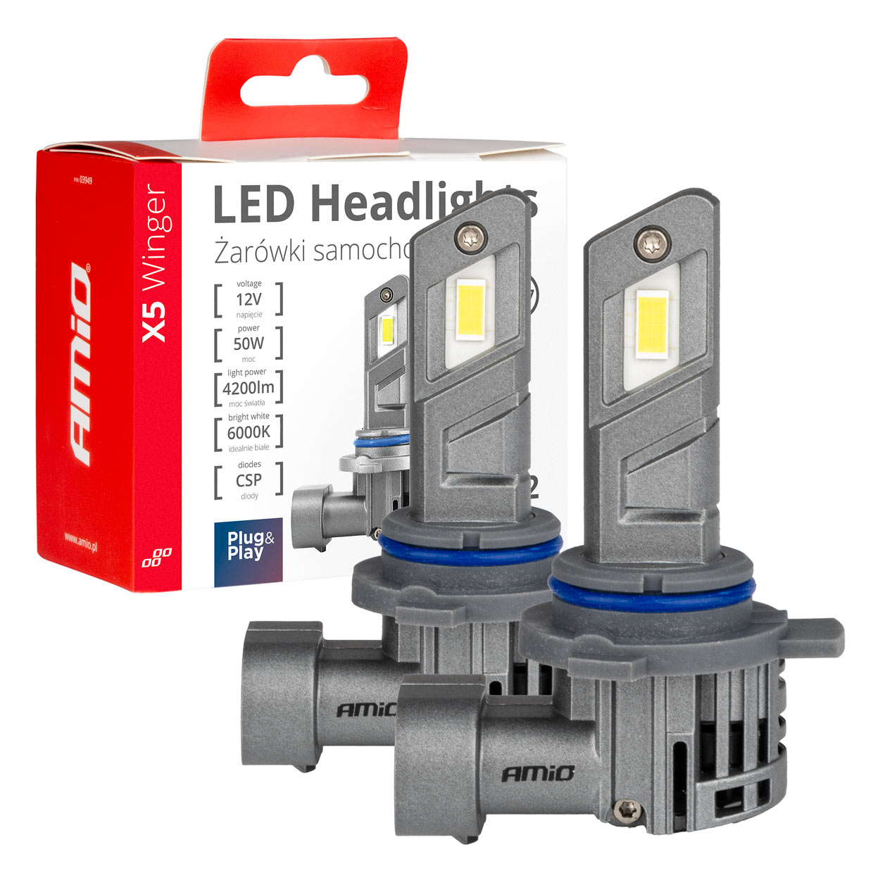 Εικόνα 1 από 6 — Amio – ΛΑΜΠΕΣ LED HIR2 12V 50W 6.000K 4200LM CSP CAN-BUS SERIES X5 WINGER – 2 Τεμ. (03950/AM)