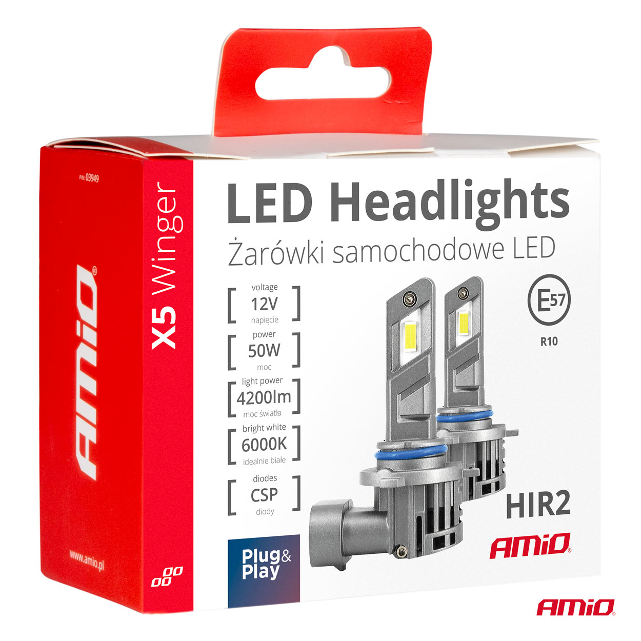 Εικόνα 6 από 6 — Amio – ΛΑΜΠΕΣ LED HIR2 12V 50W 6.000K 4200LM CSP CAN-BUS SERIES X5 WINGER – 2 Τεμ. (03950/AM)