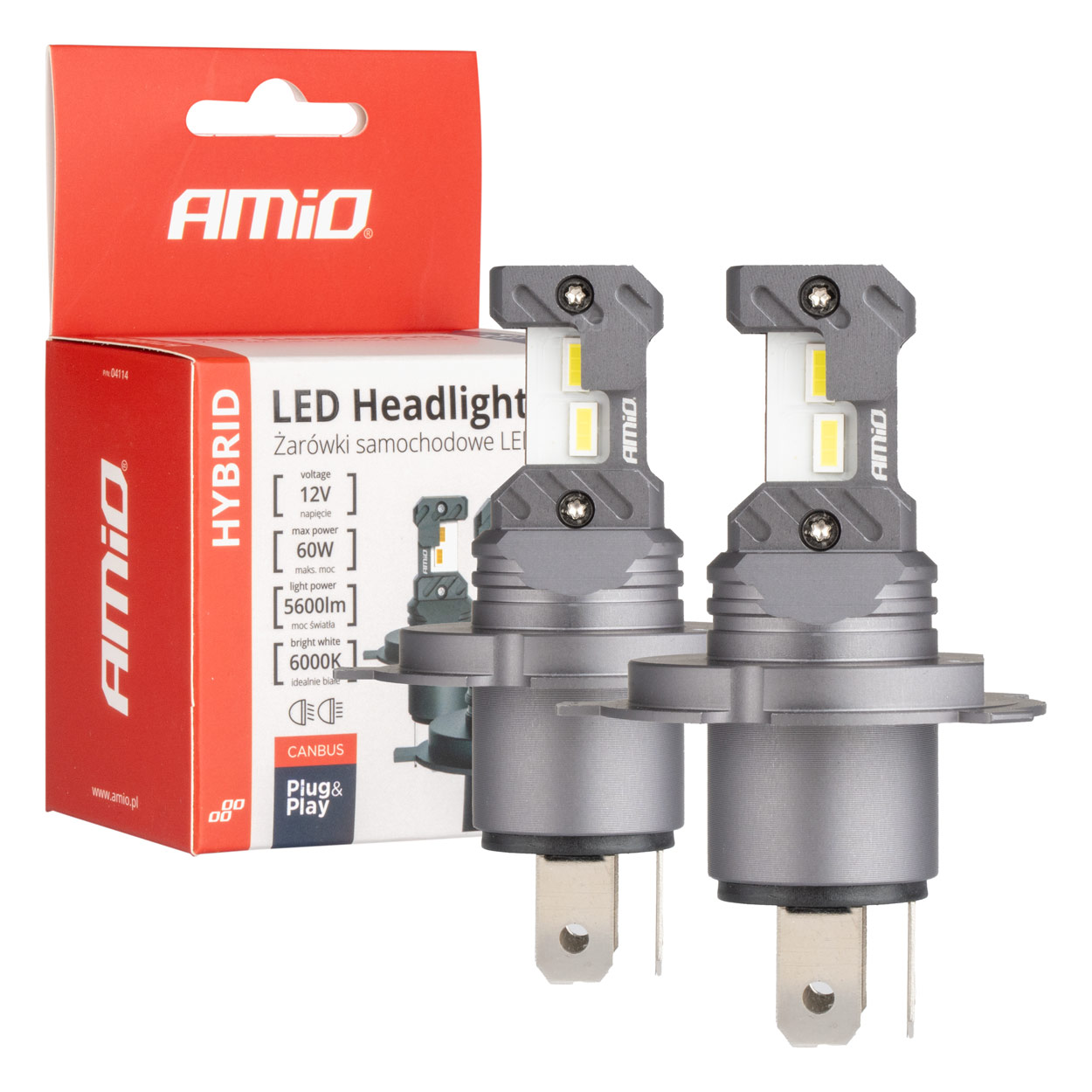 Εικόνα 1 από 4 — Amio – ΛΑΜΠΕΣ LED H4 12V 60W 6.000K 5.600lm +400% LED CAN-BUS HYBRID SERIES – 2 ΤΕΜ. (04114/AM)