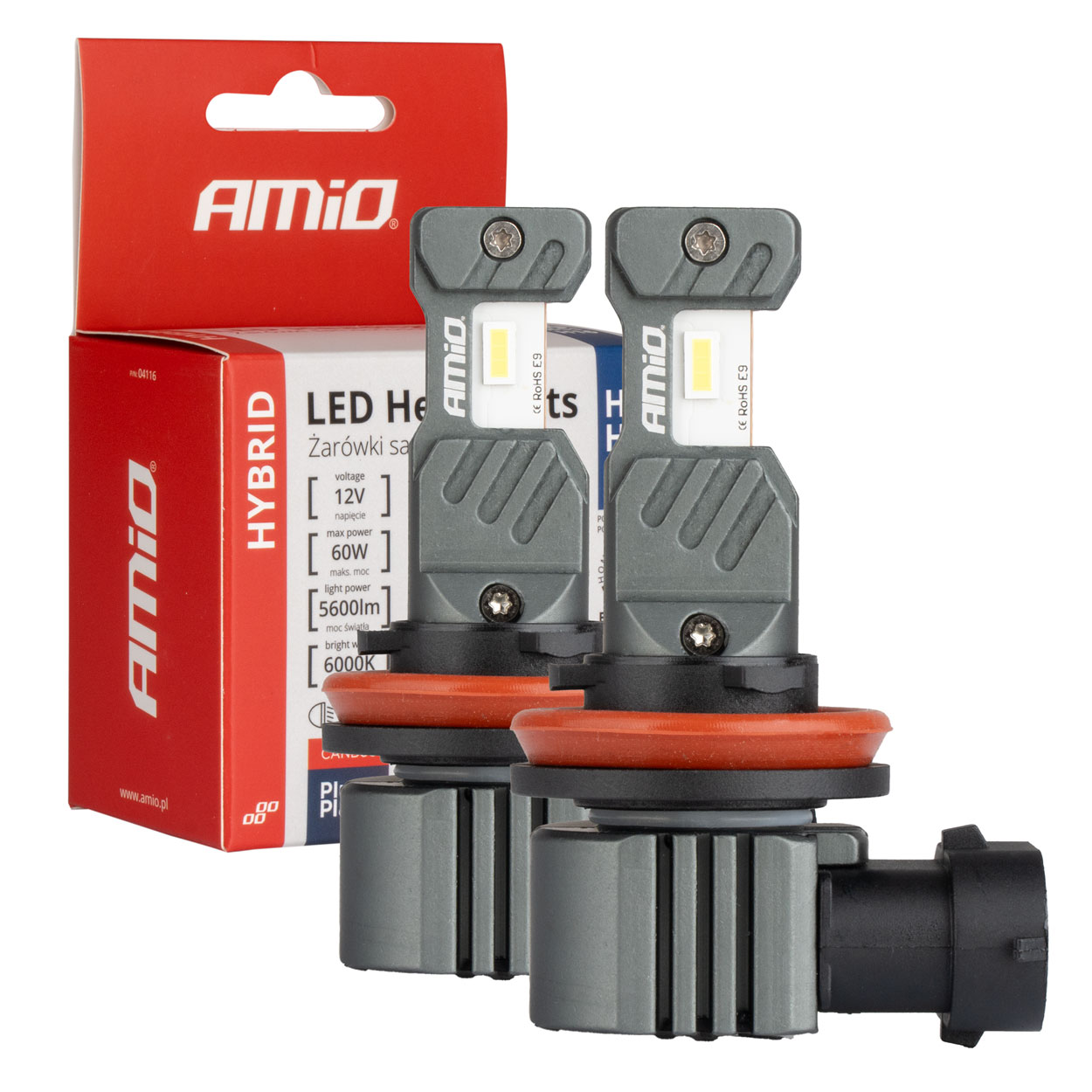 Εικόνα 1 από 5 — Amio – ΛΑΜΠΕΣ LED H8/H9/H11/H16 12V 60W 6.000K 5.600lm +400% LED CAN-BUS HYBRID SERIES – 2 ΤΕΜ. (04116/AM)