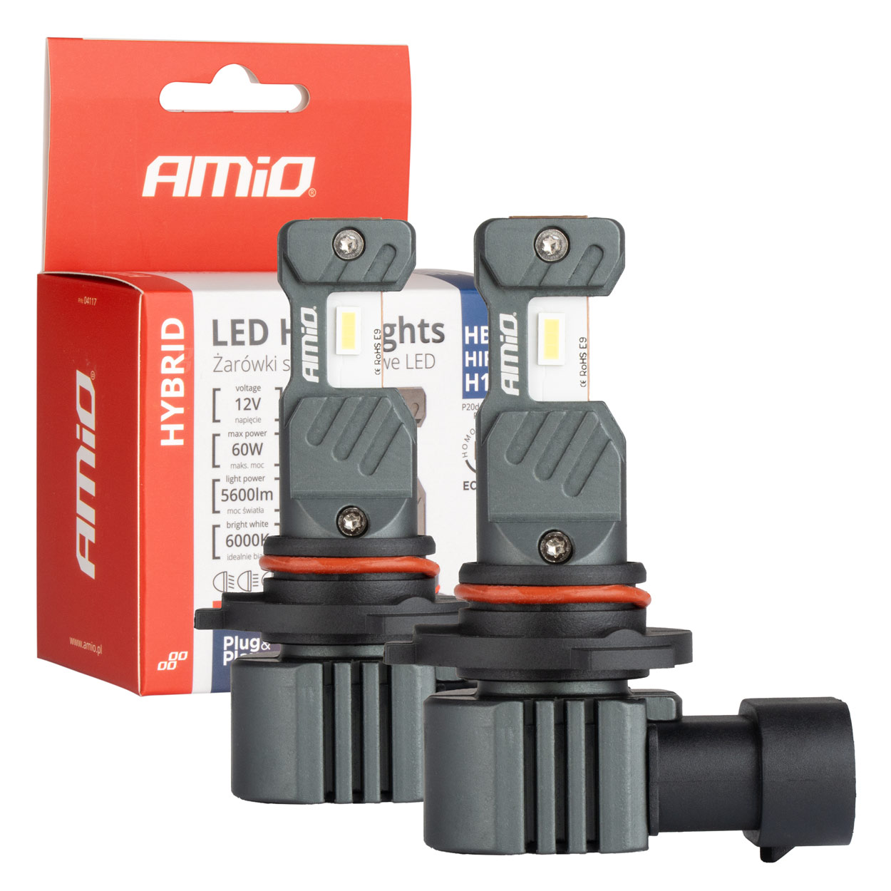Εικόνα 1 από 4 — Amio – ΛΑΜΠΕΣ LED HΒ3 9005 / HIR1 / H10 12V 60W 6.000K 5.600lm +400% LED CAN-BUS HYBRID SERIES – 2 ΤΕΜ. (04117/AM)
