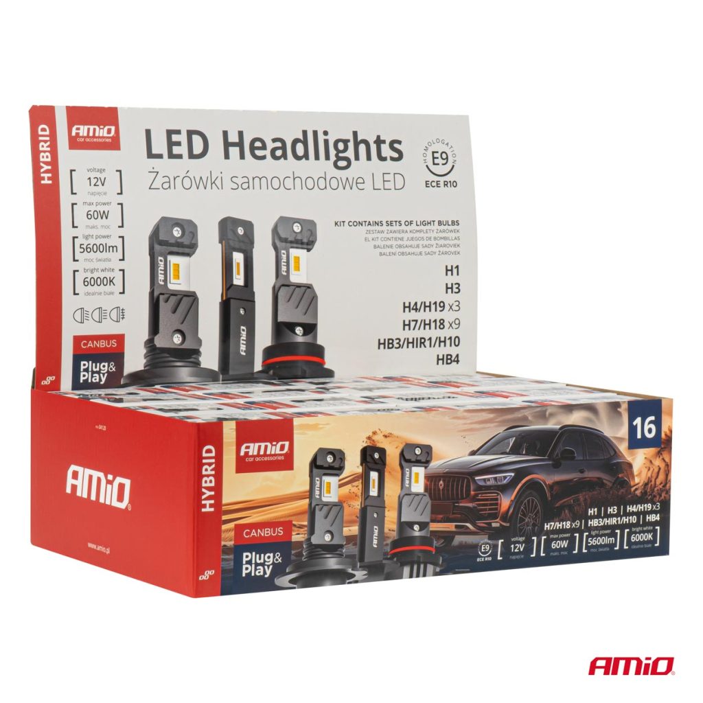 Εικόνα 2 από 7 — Amio – ΛΑΜΠΕΣ LED H1/H3/H4(x3)/H7(x9)/HB3/HB4 12V 60W 6.000K 5.600lm LED CAN-BUS HYBRID SERIES – ΣΕΤ 16 ΤΕΜ. (04120/AM)