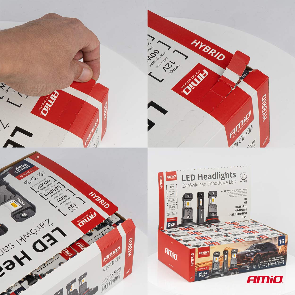 Εικόνα 3 από 7 — Amio – ΛΑΜΠΕΣ LED H1/H3/H4(x3)/H7(x9)/HB3/HB4 12V 60W 6.000K 5.600lm LED CAN-BUS HYBRID SERIES – ΣΕΤ 16 ΤΕΜ. (04120/AM)
