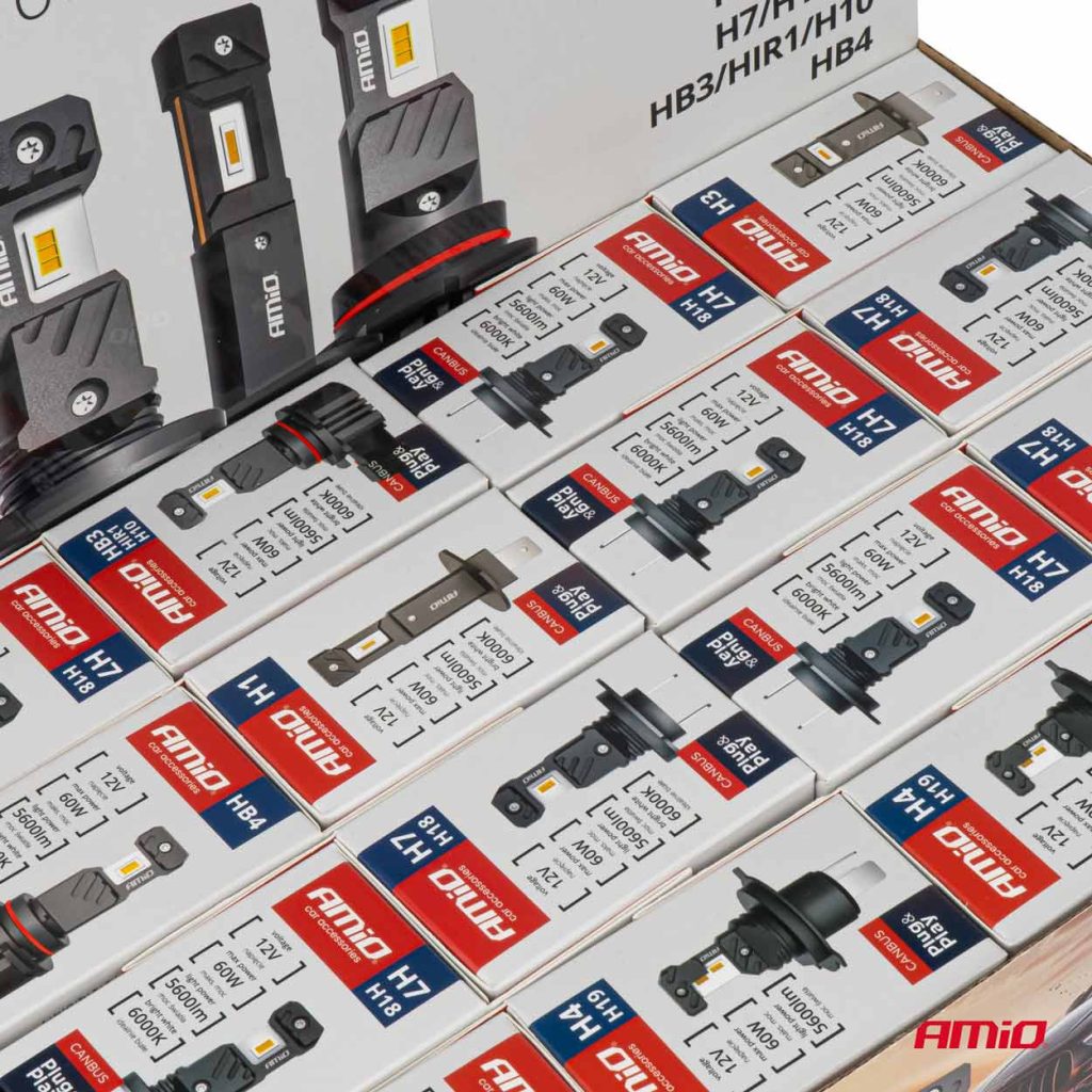 Εικόνα 4 από 7 — Amio – ΛΑΜΠΕΣ LED H1/H3/H4(x3)/H7(x9)/HB3/HB4 12V 60W 6.000K 5.600lm LED CAN-BUS HYBRID SERIES – ΣΕΤ 16 ΤΕΜ. (04120/AM)