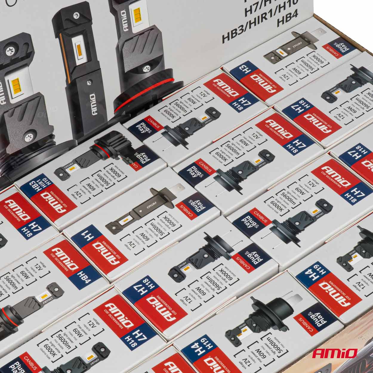 Εικόνα 4 από 7 — Amio – ΛΑΜΠΕΣ LED H1/H3/H4(x3)/H7(x9)/HB3/HB4 12V 60W 6.000K 5.600lm LED CAN-BUS HYBRID SERIES – ΣΕΤ 16 ΤΕΜ. (04120/AM)