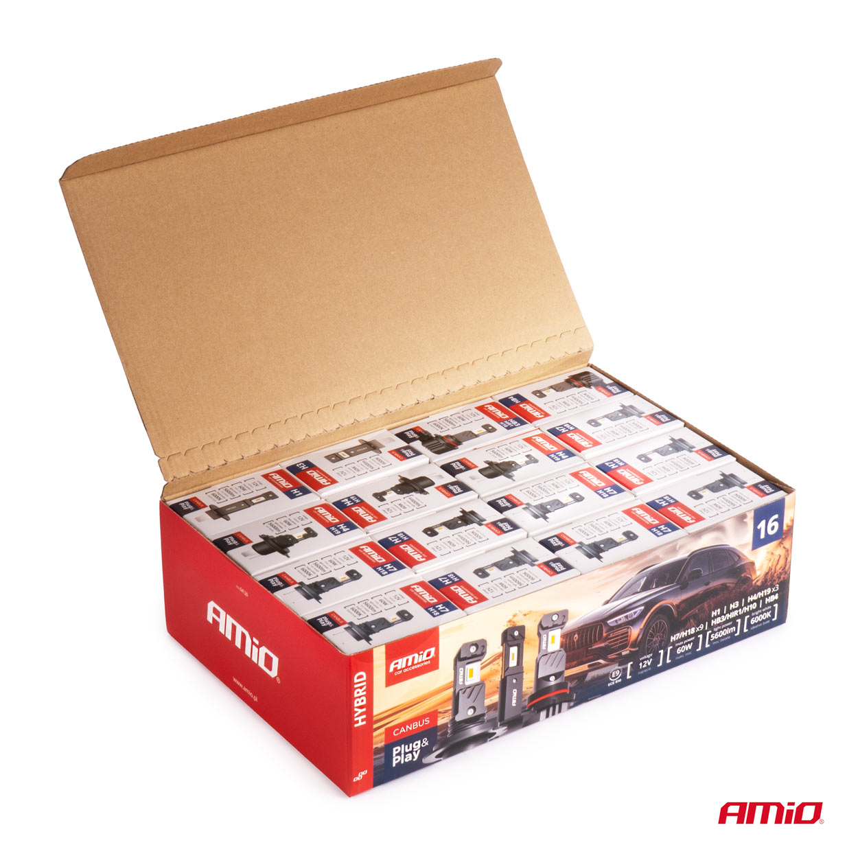 Εικόνα 5 από 7 — Amio – ΛΑΜΠΕΣ LED H1/H3/H4(x3)/H7(x9)/HB3/HB4 12V 60W 6.000K 5.600lm LED CAN-BUS HYBRID SERIES – ΣΕΤ 16 ΤΕΜ. (04120/AM)