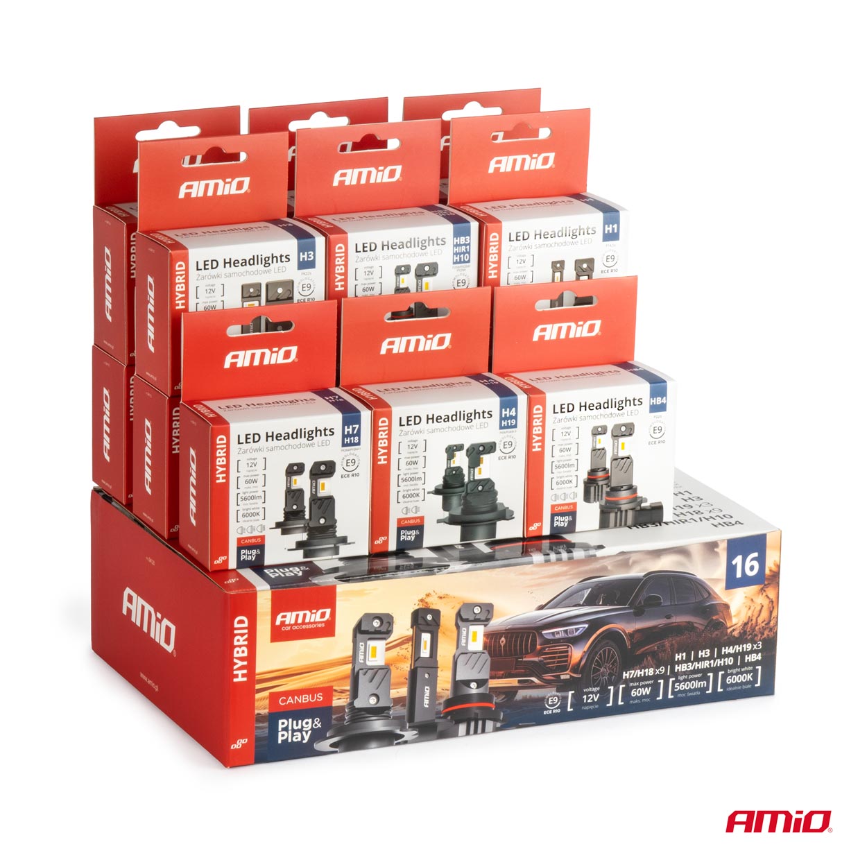 Εικόνα 6 από 7 — Amio – ΛΑΜΠΕΣ LED H1/H3/H4(x3)/H7(x9)/HB3/HB4 12V 60W 6.000K 5.600lm LED CAN-BUS HYBRID SERIES – ΣΕΤ 16 ΤΕΜ. (04120/AM)