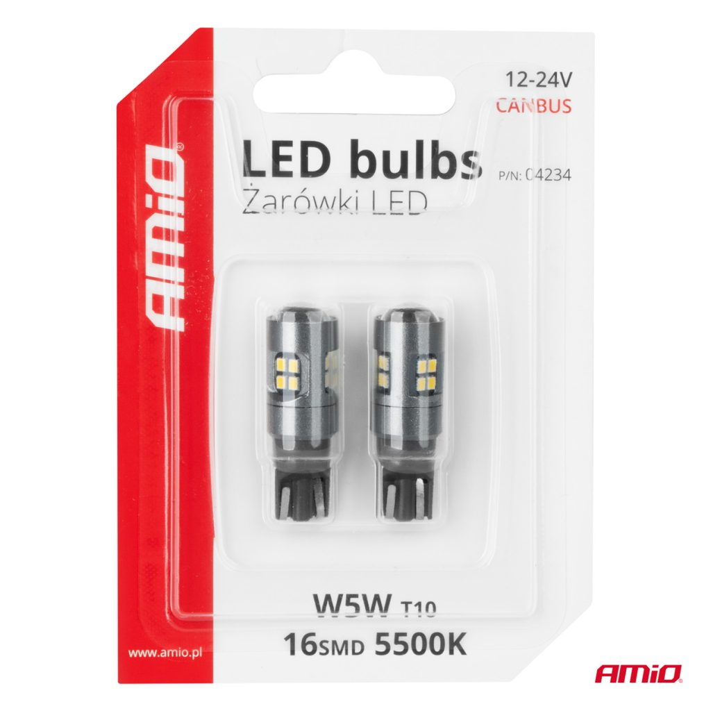 Εικόνα 5 από 5 — Amio – ΛΑΜΠΑΚΙΑ T10 W5W 12V/24V LED CAN-BUS 16xSMD 2016 ΛΕΥΚΟ ΦΩΣ 5.500K (ΣΕ ΧΡΩΜΑ ΧΡΩΜΙΟΥ) – 2 ΤΕΜ. (04234/AM)