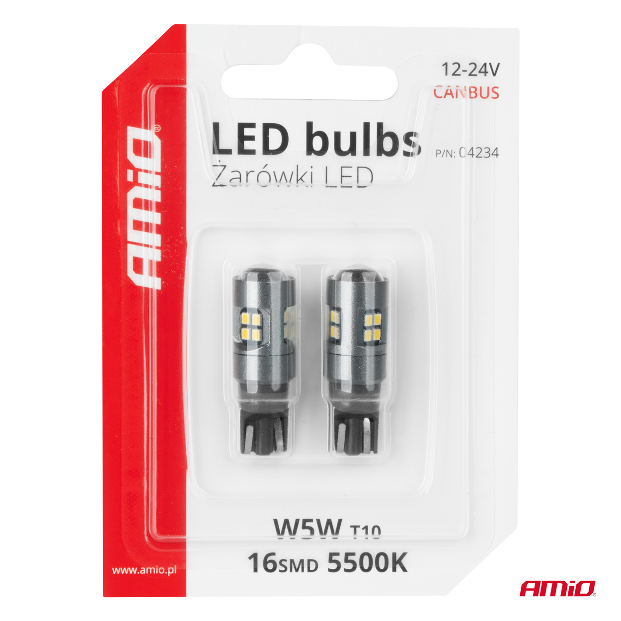 Εικόνα 5 από 5 — Amio – ΛΑΜΠΑΚΙΑ T10 W5W 12V/24V LED CAN-BUS 16xSMD 2016 ΛΕΥΚΟ ΦΩΣ 5.500K (ΣΕ ΧΡΩΜΑ ΧΡΩΜΙΟΥ) – 2 ΤΕΜ. (04234/AM)