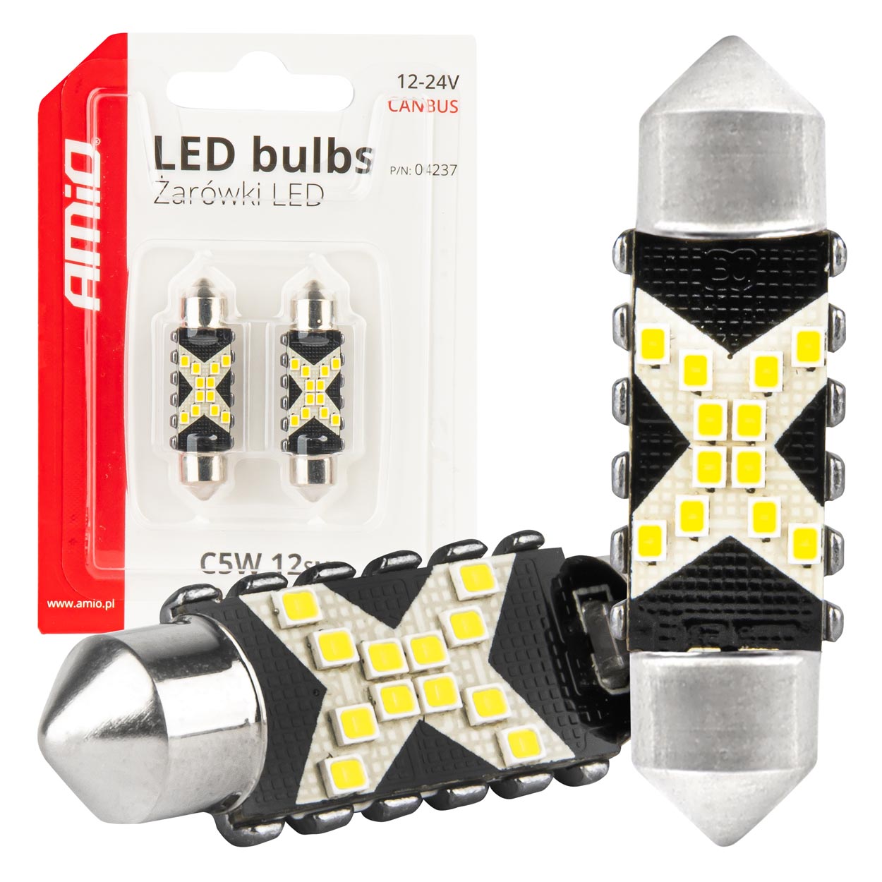 Εικόνα 1 από 5 — Amio – ΛΑΜΠΑΚΙΑ ΠΛΑΦΟΝΙΕΡΑΣ 39mm 12/24V C5W 5500K 12xSMD 2016 CAN-BUS FESTOON (ΛΕΥΚΟ) – 2 ΤΕΜ. (04237/AM)