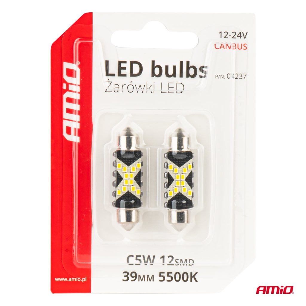 Εικόνα 5 από 5 — Amio – ΛΑΜΠΑΚΙΑ ΠΛΑΦΟΝΙΕΡΑΣ 39mm 12/24V C5W 5500K 12xSMD 2016 CAN-BUS FESTOON (ΛΕΥΚΟ) – 2 ΤΕΜ. (04237/AM)