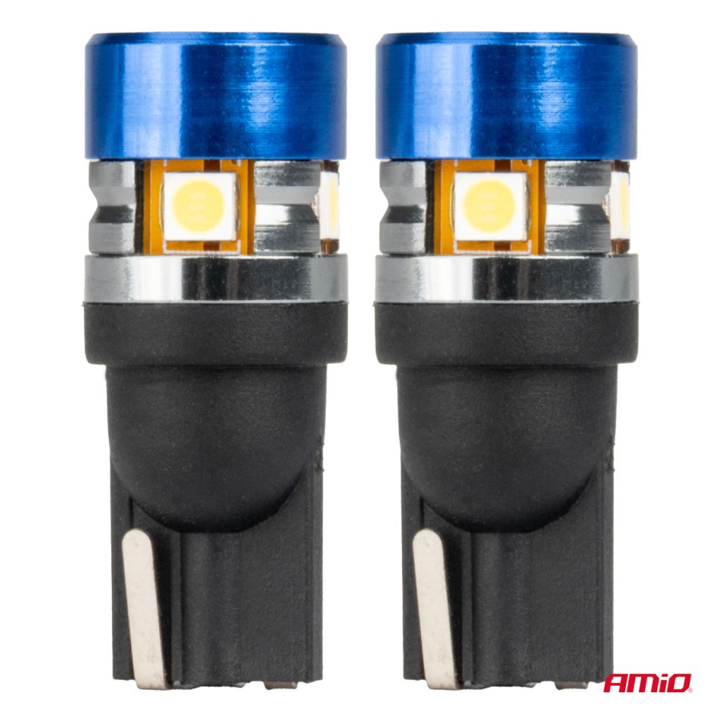 Εικόνα 2 από 4 — Amio – Λάμπες LED T10 W5W τάση λειτουργίας 12/24V με 5xSMD 3030 Can-bus λευκό φως 5.500K (σε χρώμα μπλε-μαύρο) για Επιβατικά Αυτοκίνητα και Φορτηγά – 2 τεμ. (04240/AM)