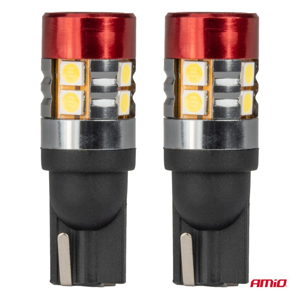 Εικόνα 2 από 5 — Amio – Λαμπάκια LED CAN Bus Αυτοκινήτου & Φορτηγού τύπου T10 W5W με τάση λειτουργίας 12V/24V 9xSMD 3030 με Λευκό Χρώμα Απόχρωσης 5.500k (Σε χρώμα Κόκκινο-Μαύρο) – 2 Τεμ. (04242/AM)