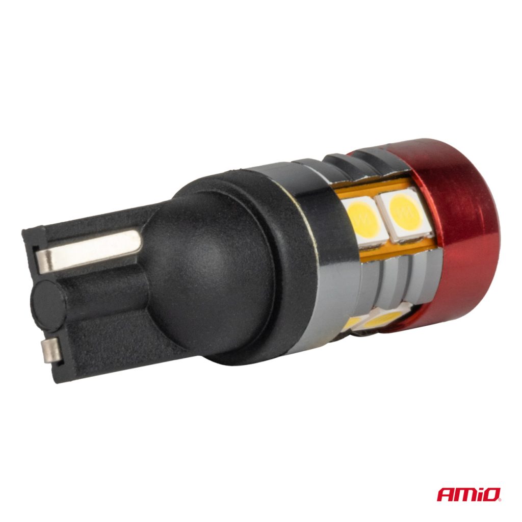 Εικόνα 4 από 5 — Amio – Λαμπάκια LED CAN Bus Αυτοκινήτου & Φορτηγού τύπου T10 W5W με τάση λειτουργίας 12V/24V 9xSMD 3030 με Λευκό Χρώμα Απόχρωσης 5.500k (Σε χρώμα Κόκκινο-Μαύρο) – 2 Τεμ. (04242/AM)