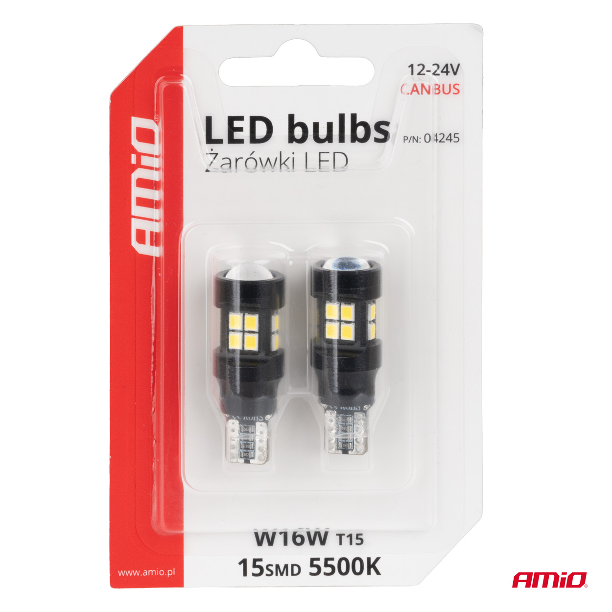 Εικόνα 5 από 5 — Amio – ΛΑΜΠΑΚΙΑ LED T15 W16W 12V/24V LED CAN-BUS 15xSMD 2835 ΛΕΥΚΟ ΦΩΣ 5.500K (ΣΕ ΧΡΩΜΑ ΜΑΥΡΟ) – 2 ΤΕΜ. (04245/AM)