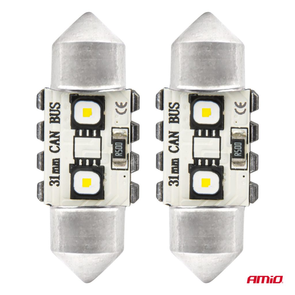 Εικόνα 2 από 5 — Amio – ΛΑΜΠΑΚΙΑ ΠΛΑΦΟΝΙΕΡΑΣ 31mm 12/24V C5W 5500K 12xSMD 3838 CAN-BUS FESTOON (ΛΕΥΚΟ) – 2 ΤΕΜ. (04247/AM)