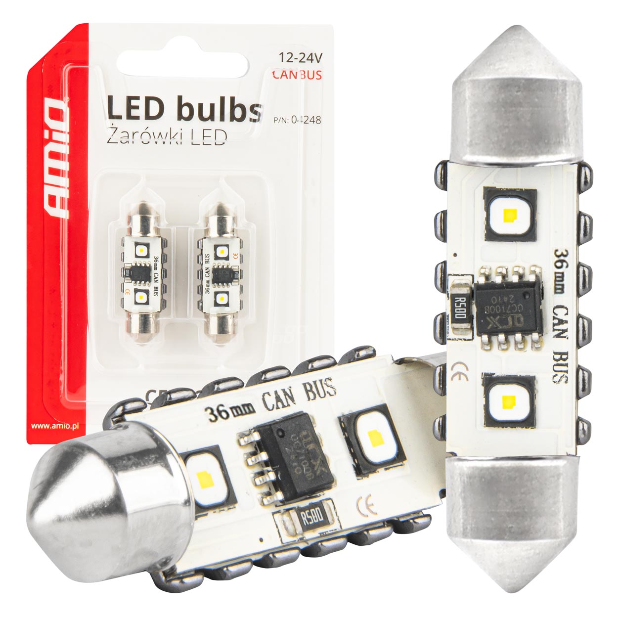 Εικόνα 1 από 5 — Amio – ΛΑΜΠΑΚΙΑ ΠΛΑΦΟΝΙΕΡΑΣ 36mm 12/24V C5W 5500K 12xSMD 3838 CAN-BUS FESTOON (ΛΕΥΚΟ) – 2 ΤΕΜ. (04248/AM)