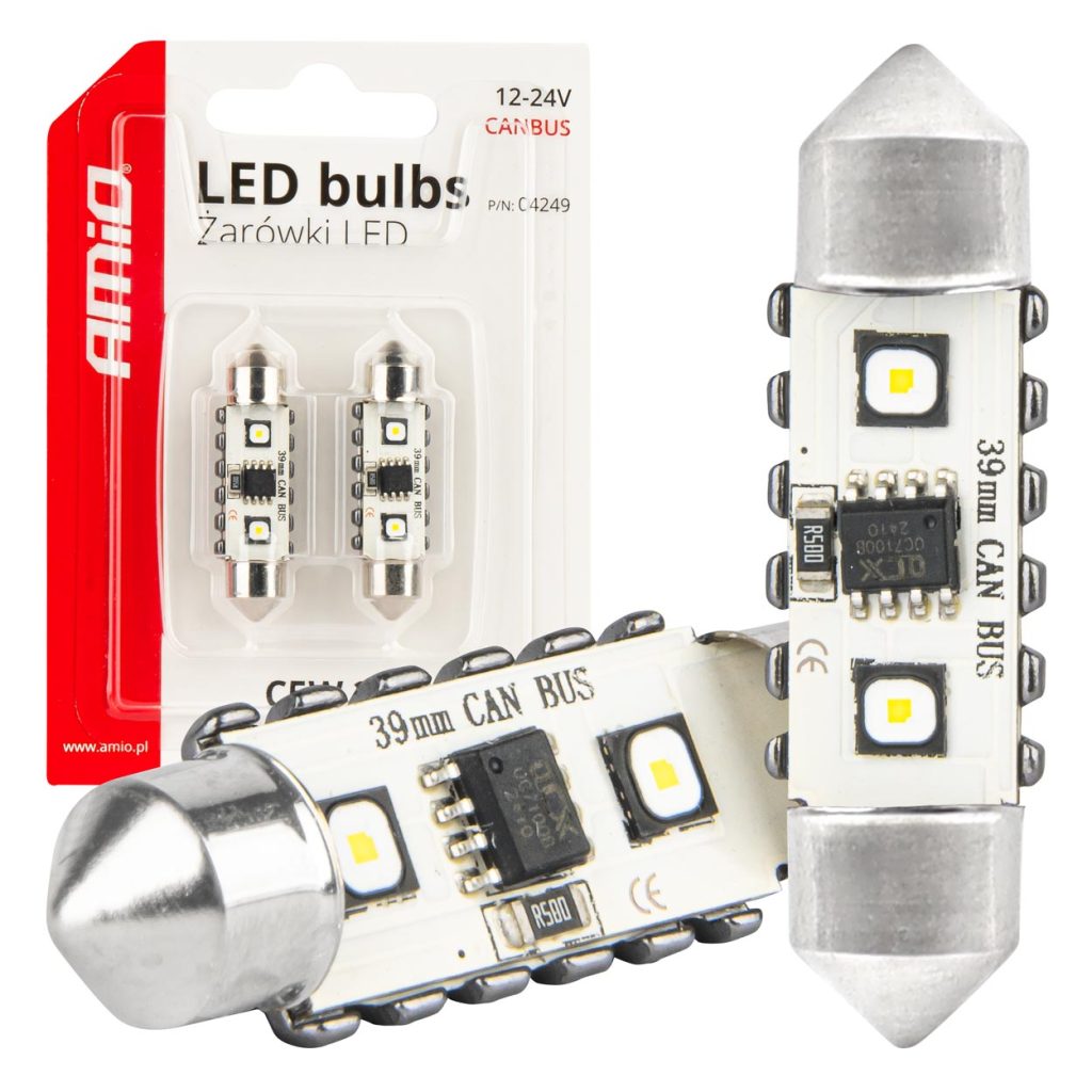 Εικόνα 1 από 5 — Amio – ΛΑΜΠΑΚΙΑ ΠΛΑΦΟΝΙΕΡΑΣ 39mm 12/24V C5W 5500K 12xSMD 3838 CAN-BUS FESTOON (ΛΕΥΚΟ) – 2 ΤΕΜ. (04249/AM)