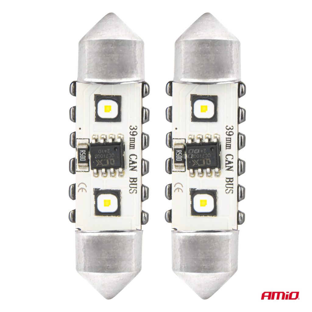 Εικόνα 2 από 5 — Amio – ΛΑΜΠΑΚΙΑ ΠΛΑΦΟΝΙΕΡΑΣ 39mm 12/24V C5W 5500K 12xSMD 3838 CAN-BUS FESTOON (ΛΕΥΚΟ) – 2 ΤΕΜ. (04249/AM)