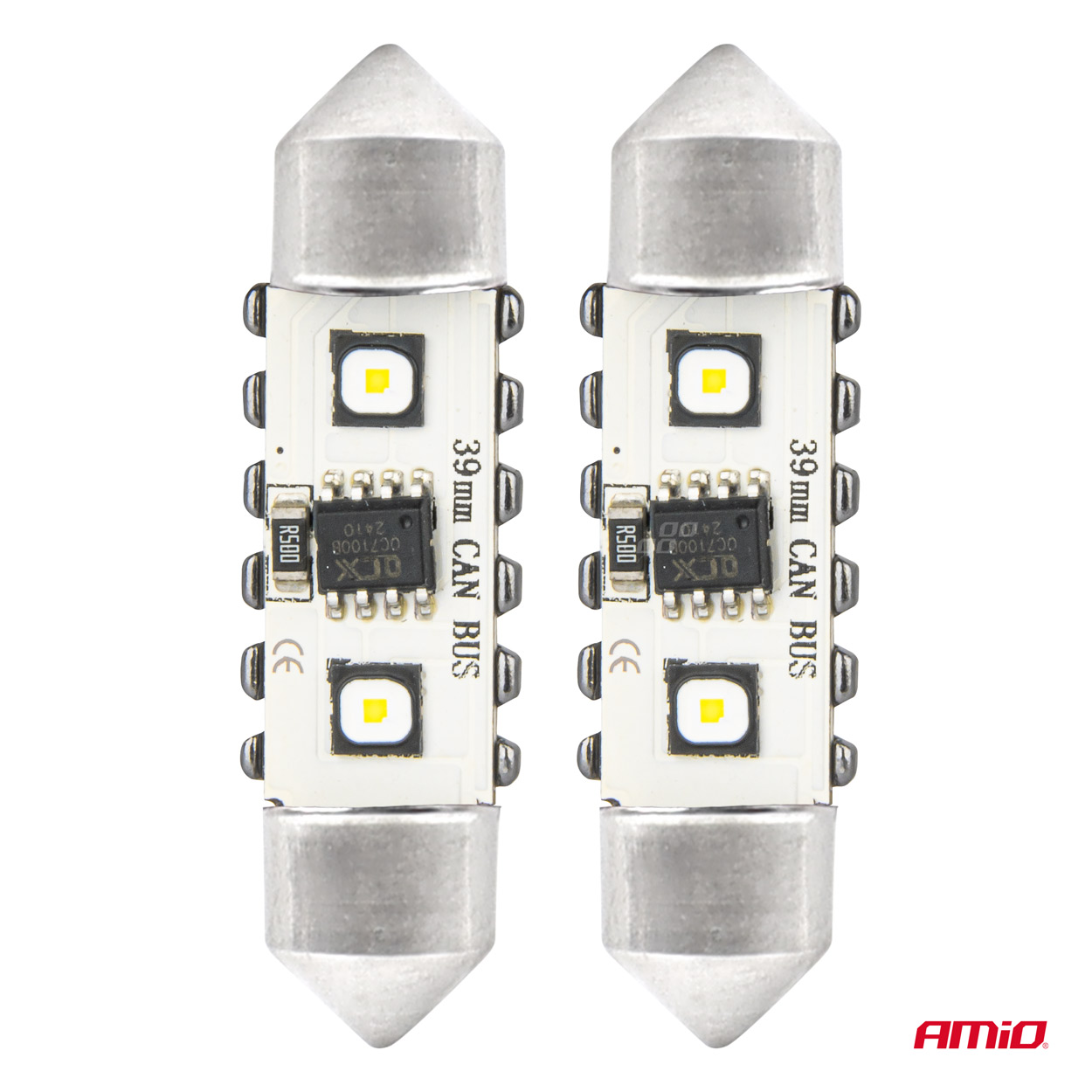 Εικόνα 2 από 5 — Amio – ΛΑΜΠΑΚΙΑ ΠΛΑΦΟΝΙΕΡΑΣ 39mm 12/24V C5W 5500K 12xSMD 3838 CAN-BUS FESTOON (ΛΕΥΚΟ) – 2 ΤΕΜ. (04249/AM)