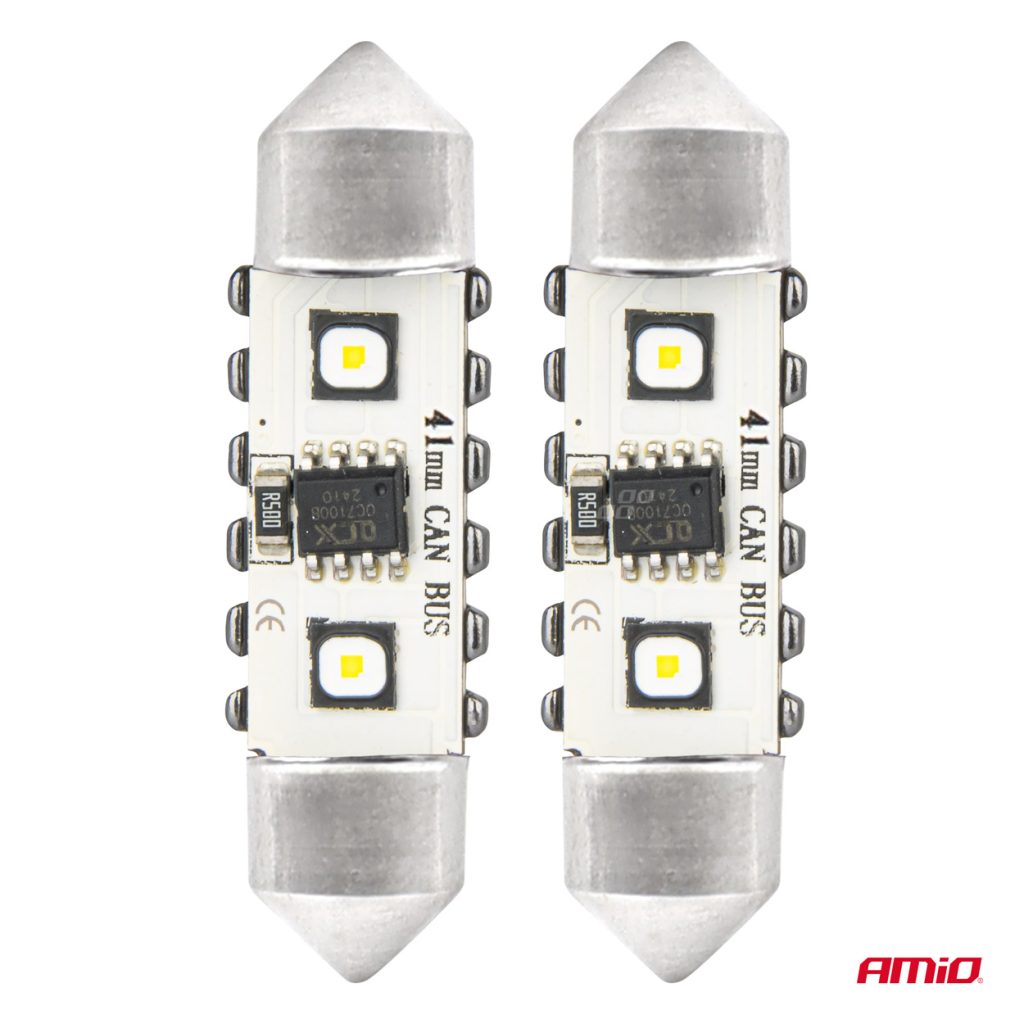 Εικόνα 2 από 5 — Amio – ΛΑΜΠΑΚΙΑ ΠΛΑΦΟΝΙΕΡΑΣ 41mm 12/24V C5W 5500K 12xSMD 3838 CAN-BUS FESTOON (ΛΕΥΚΟ) – 2 ΤΕΜ. (04250/AM)
