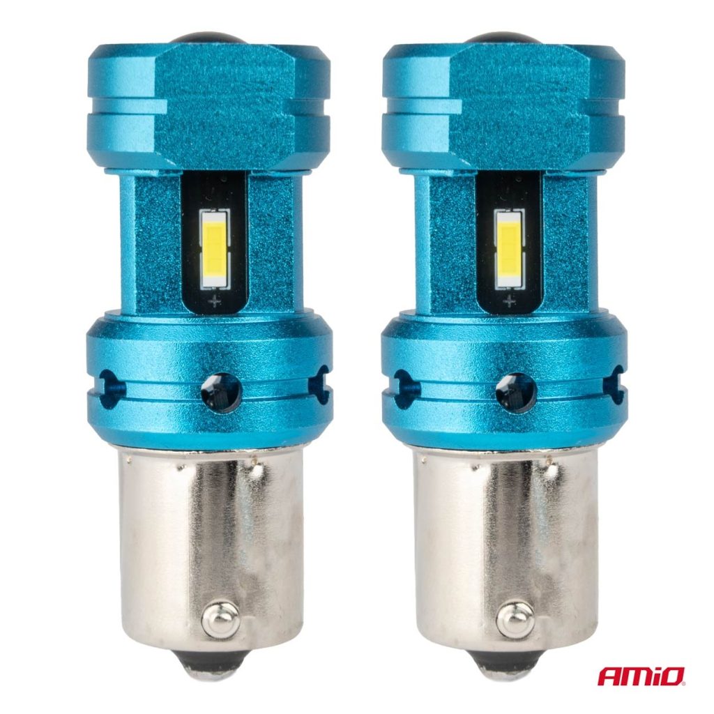 Εικόνα 2 από 5 — Amio – Λάμπες LED Αυτοκινήτου CANBUS 1156 BA15S P21W 4SMD 1860 6000K Λευκή – Universal 12V/24V – 2 Τεμ. (04252/AM)