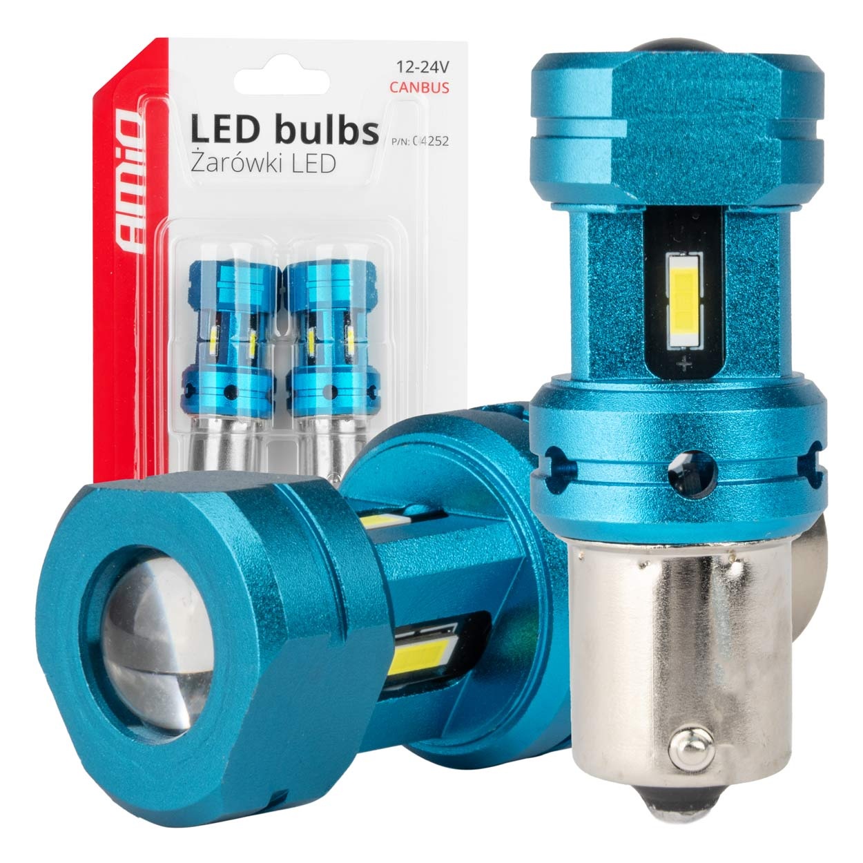 Εικόνα 1 από 5 — Amio – Λάμπες LED Αυτοκινήτου CANBUS 1156 BA15S P21W 4SMD 1860 6000K Λευκή – Universal 12V/24V – 2 Τεμ. (04252/AM)