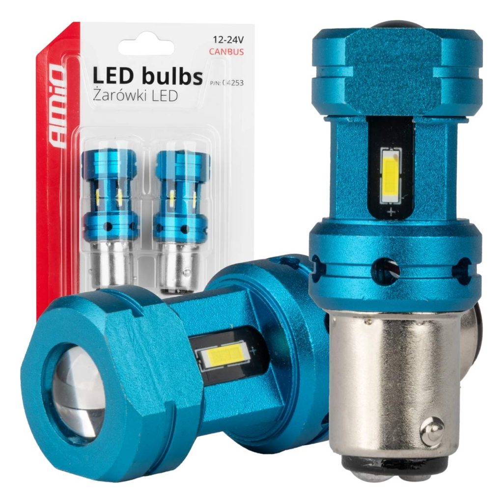 Εικόνα 1 από 5 — Amio – Λάμπες LED Αυτοκινήτου LED CANBUS 1157 BAY15D P21/5W 4SMD 1860 6000K Λευκή – Universal 12V/24V – 2 Τεμ. (04253/AM)
