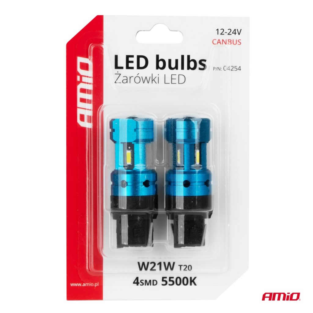 Εικόνα 5 από 5 — Amio – Λάμπες LED CANBUS T20 7440 W21W 4SMD 1860 Λευκή 6000K – 12/24V – 2 Τεμ. (04254/AM)