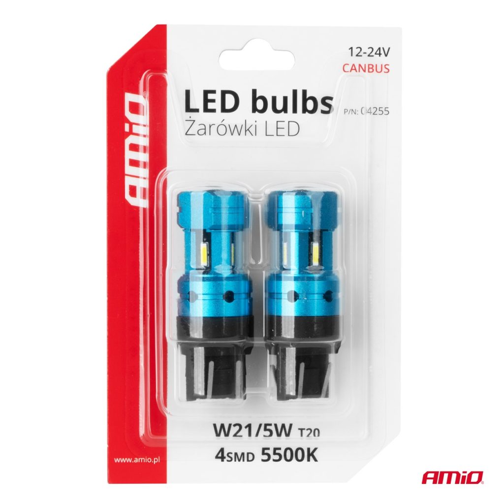 Εικόνα 5 από 5 — Amio – Λάμπες LED CANBUS T20 7443 W21/5W 4SMD 1860 Λευκή 6000K  – 12/24V – 2 Τεμ. (04255/AM)