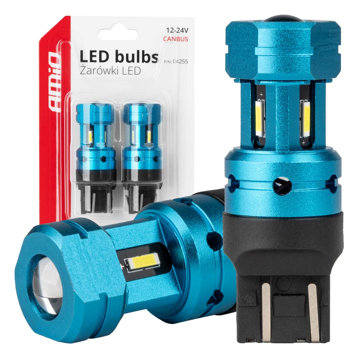 Εικόνα 1 από 5 — Amio – Λάμπες LED CANBUS T20 7443 W21/5W 4SMD 1860 Λευκή 6000K  – 12/24V – 2 Τεμ. (04255/AM)