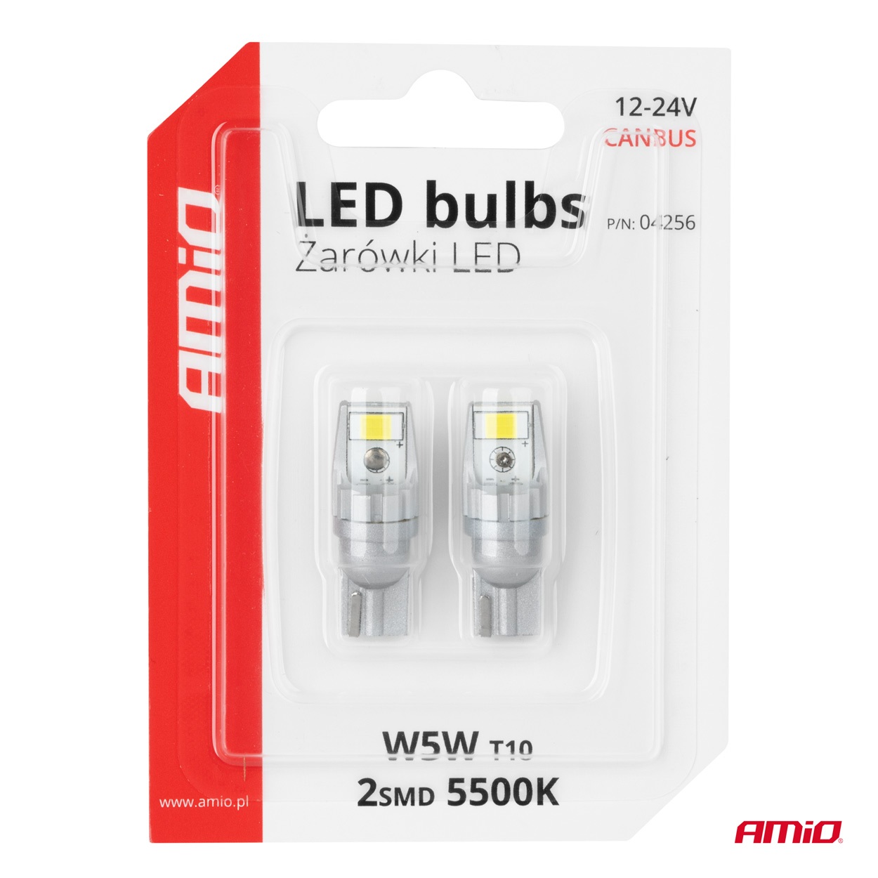 Εικόνα 5 από 5 — Amio – Λάμπες LED CANBUS T10 W5W 2SMD 3570 Λευκή 6000K – 12/24V – 2 Τεμ. (04256/AM)