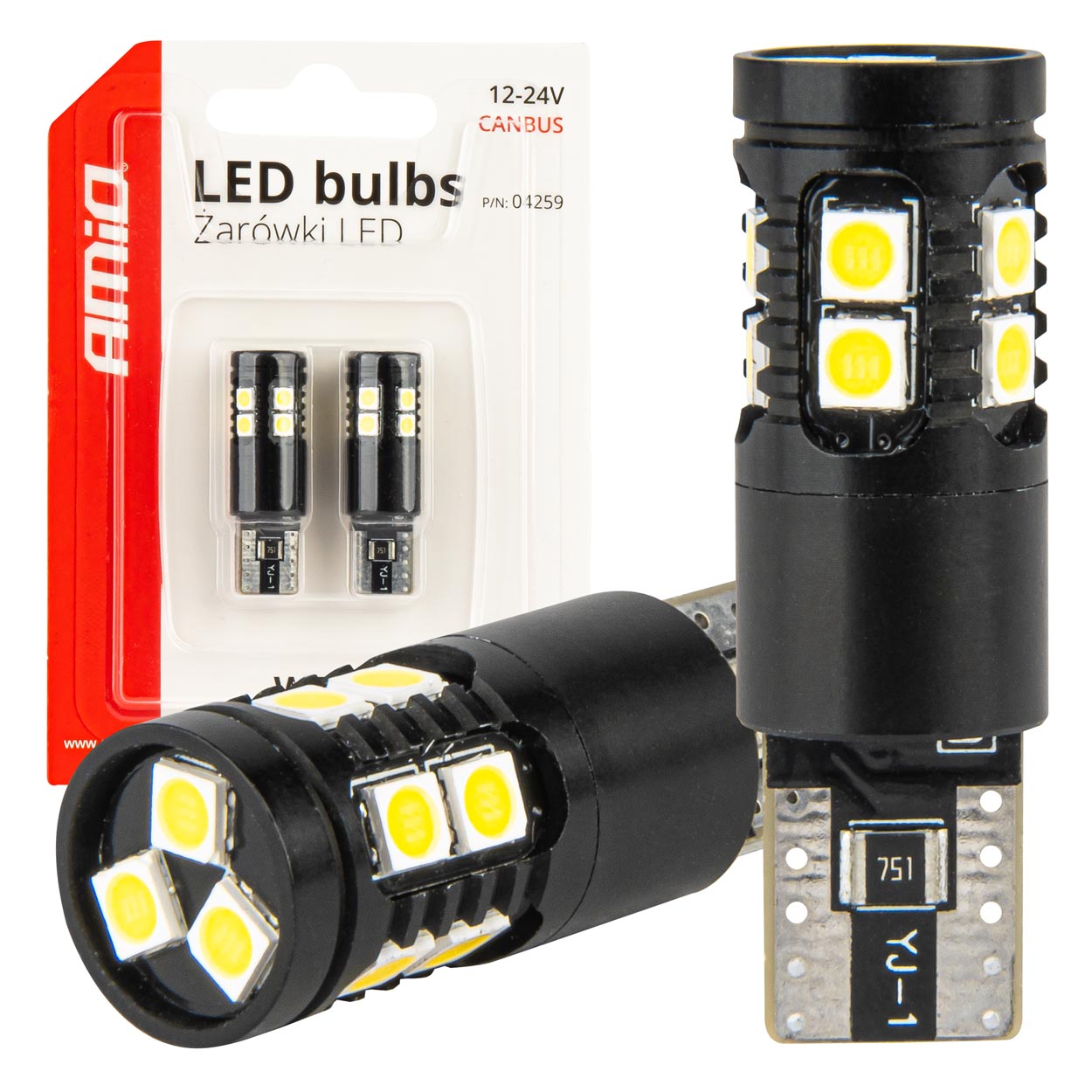 Εικόνα 1 από 5 — Amio – ΛΑΜΠΑΚΙΑ T10 W5W 12V/24V LED CAN-BUS 13xSMD 3030 ΛΕΥΚΟ 5500K – 2 ΤΕΜ. (04259/AM)
