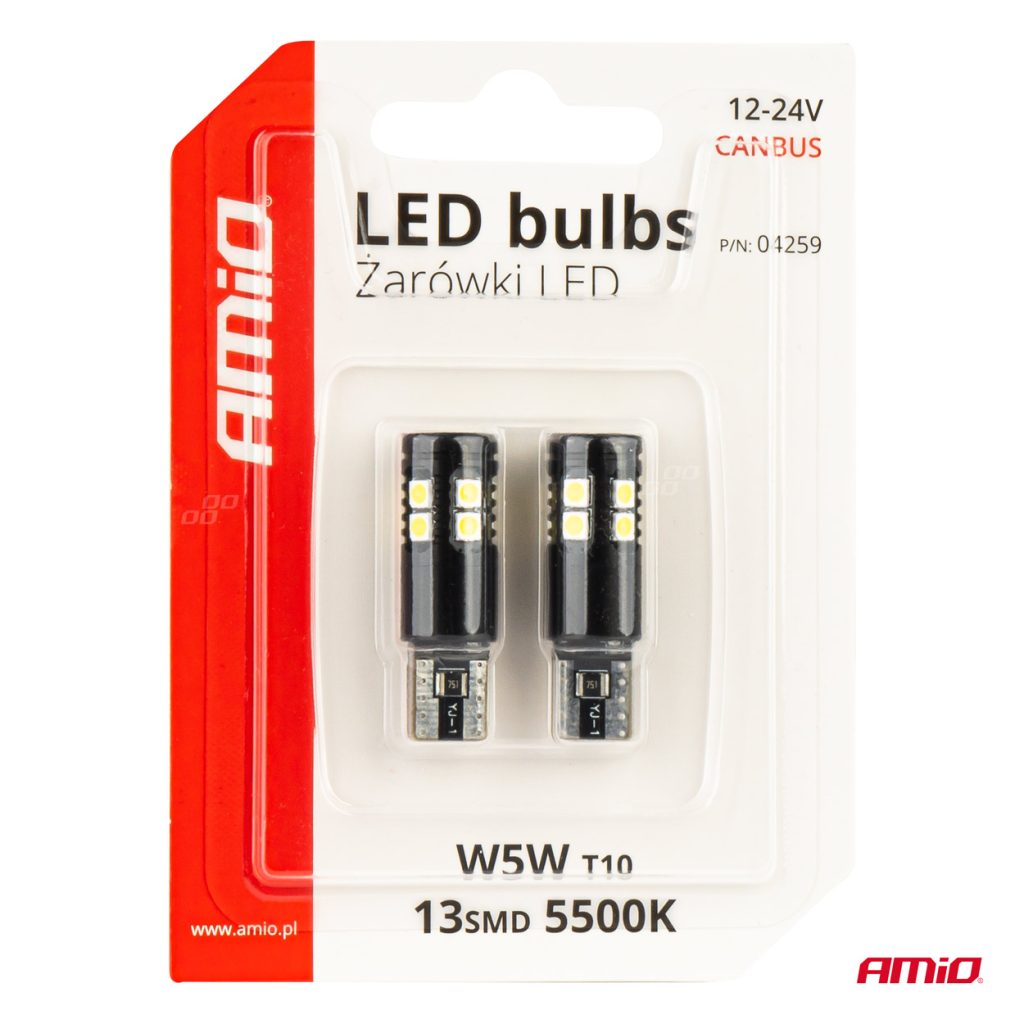 Εικόνα 5 από 5 — Amio – ΛΑΜΠΑΚΙΑ T10 W5W 12V/24V LED CAN-BUS 13xSMD 3030 ΛΕΥΚΟ 5500K – 2 ΤΕΜ. (04259/AM)