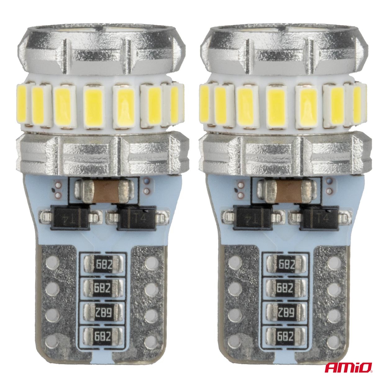 Εικόνα 2 από 5 — Amio – Λάμπα LED CANBUS T10 (W5W) 16SMD 3014 + 2SMD 3030 Λευκή 6000K 12V/24V για Φώτα Θέσης, Πινακίδας & Εσωτερικού – 2τεμ. (04260/AM)