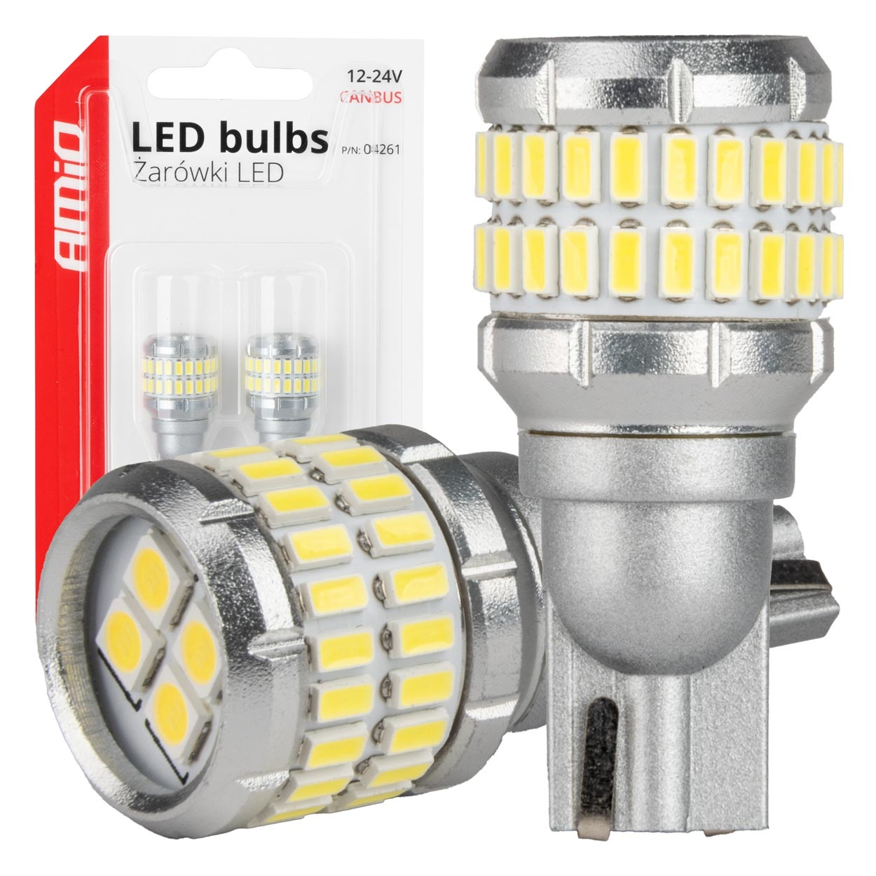 Εικόνα 1 από 5 — Amio – Λάμπα LED CANBUS T15 (W16W) 48SMD 3014 + 4SMD 3030 Λευκή 6000K 12V/24V για Φώτα Όπισθεν & Βοηθητικό Φωτισμό – 2τεμ. (04261/AM)