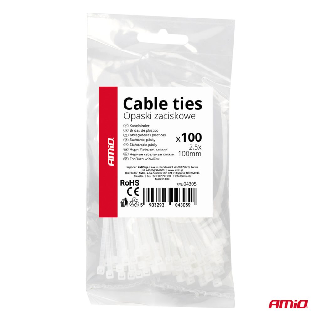 Εικόνα 6 από 6 — Amio – ΔΕΜΑΤΙΚΑ/ΔΕΤΙΚΑ ΚΑΛΩΔΙΩΝ TIE WRAP (ΤΑΙΡΑΠ) 2.5 x 100mm (ΛΕΥΚΟ) – 100 ΤΕΜ. (04305/AM)