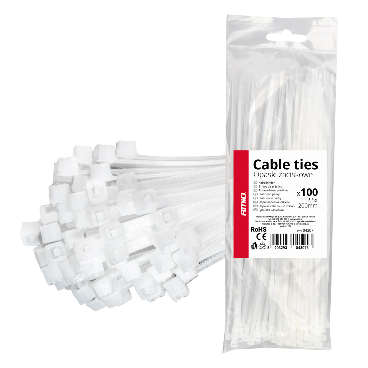 Εικόνα 1 από 1 — Amio – ΔΕΜΑΤΙΚΑ/ΔΕΤΙΚΑ ΚΑΛΩΔΙΩΝ TIE WRAP (ΤΑΙΡΑΠ) 2.5 x 200mm (ΛΕΥΚΟ) – 100 ΤΕΜ. (04307/AM)