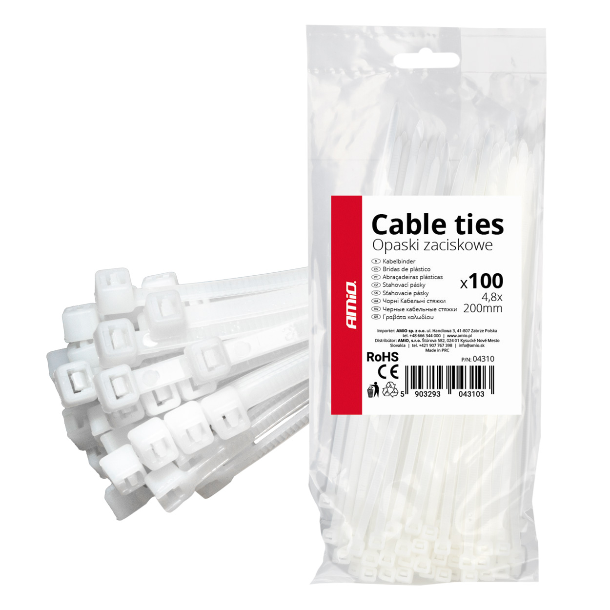 Εικόνα 1 από 1 — Amio – ΔΕΜΑΤΙΚΑ/ΔΕΤΙΚΑ ΚΑΛΩΔΙΩΝ TIE WRAP (ΤΑΙΡΑΠ) 4.8 x 200mm (ΛΕΥΚΟ) – 100 ΤΕΜ. (04310/AM)