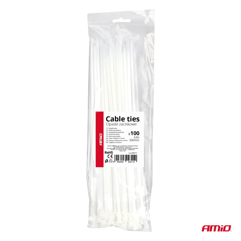 Εικόνα 6 από 6 — Amio – ΔΕΜΑΤΙΚΑ/ΔΕΤΙΚΑ ΚΑΛΩΔΙΩΝ TIE WRAP (ΤΑΙΡΑΠ) 4.8 x 300mm (ΛΕΥΚΟ) – 100 ΤΕΜ. (04311/AM)