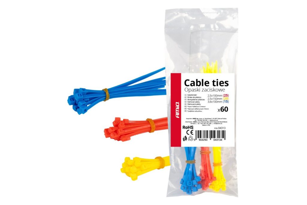 Εικόνα 1 από 1 — Amio – ΔΕΜΑΤΙΚΑ/ΔΕΤΙΚΑ ΚΑΛΩΔΙΩΝ TIE WRAP(ΤΑΙΡΑΠ) 2.5x100mm/2.5x150mm/3.6x100mm (ΔΙΑΦΟΡΑ ΧΡΩΜΑΤΑ)ΣΕΤ – 60 ΤΕΜ. (04313/AM)