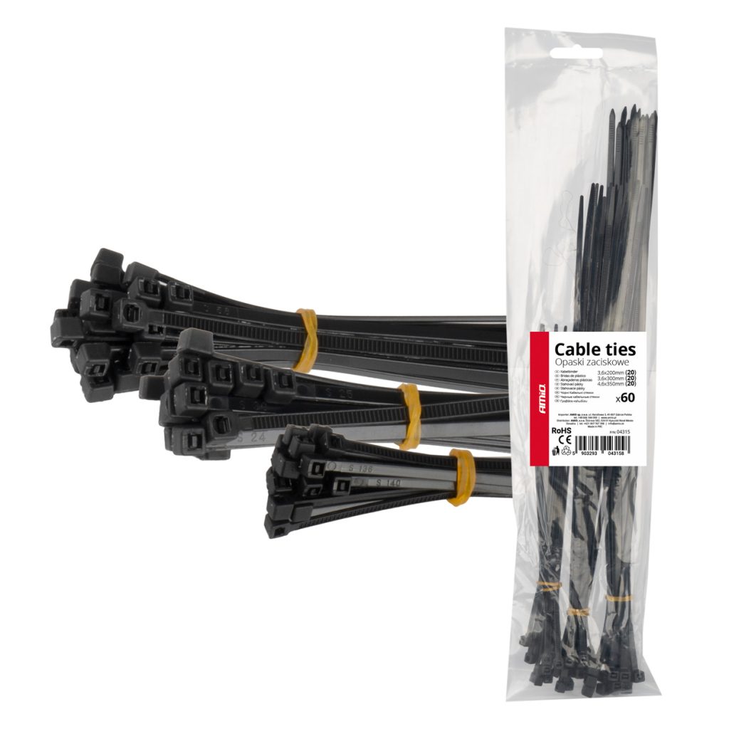 Εικόνα 1 από 1 — Amio – ΔΕΜΑΤΙΚΑ/ΔΕΤΙΚΑ ΚΑΛΩΔΙΩΝ TIE WRAP(ΤΑΙΡΑΠ) 3.6x200mm / 3.6x300mm / 4.6x350mm ΜΑΥΡΟ ΧΡΩΜΑ ΣΕΤ – 60 ΤΕΜ. (04315/AM)