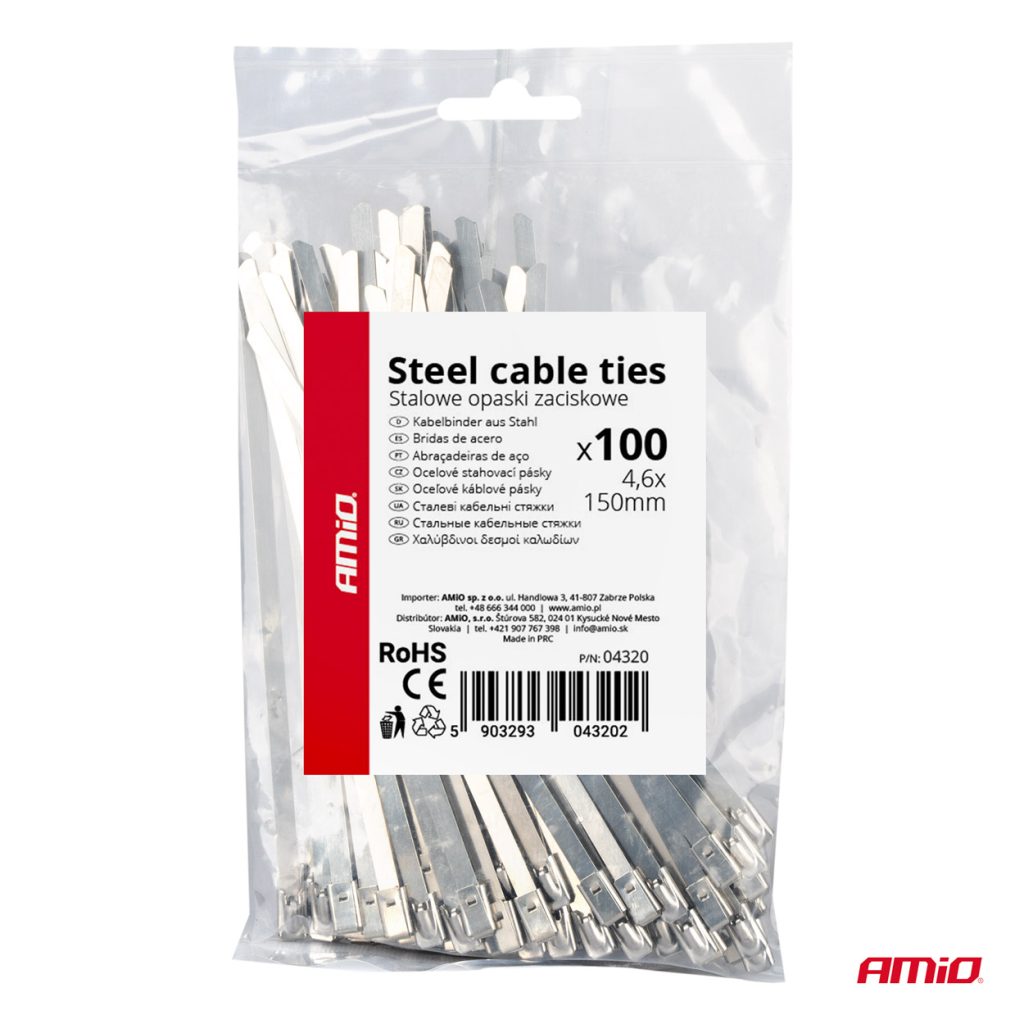 Εικόνα 4 από 4 — Amio – ΔΕΜΑΤΙΚΑ/ΔΕΤΙΚΑ ΚΑΛΩΔΙΩΝ TIE WRAP (ΤΑΙΡΑΠ) ΜΕΤΑΛΛΙΚΑ 4,6 x 150mm – 100 ΤΕΜ. (04320/AM)