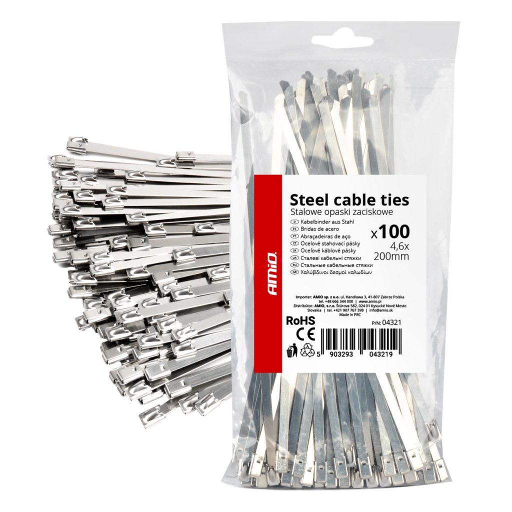 Εικόνα 1 από 4 — Amio – ΔΕΜΑΤΙΚΑ/ΔΕΤΙΚΑ ΚΑΛΩΔΙΩΝ TIE WRAP (ΤΑΙΡΑΠ) ΜΕΤΑΛΛΙΚΑ 4,6 x 200mm – 100 ΤΕΜ. (04321/AM)